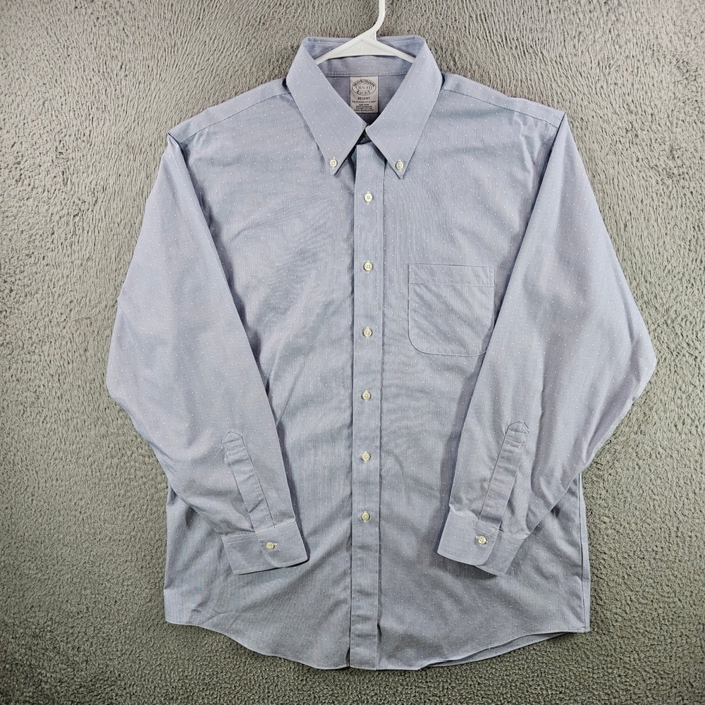 Brooks Brothers Regent Dress Shirt Mens 16.5 33 Blue Stripe Polka Dot Non-Iron